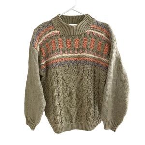 Bramble Lane Knitted by Hand Khaki Gray Color Ramie Sweater Size Large Vintage